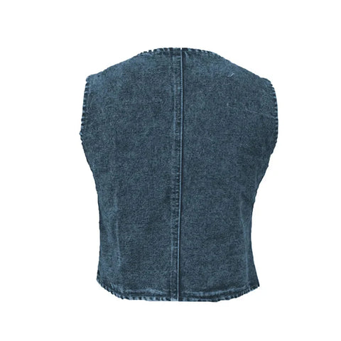 Denim Tank Tops for Solid Color V Neck Single Breasted Sleeveless Jeans Vest y2k Waistcoat Streetwear