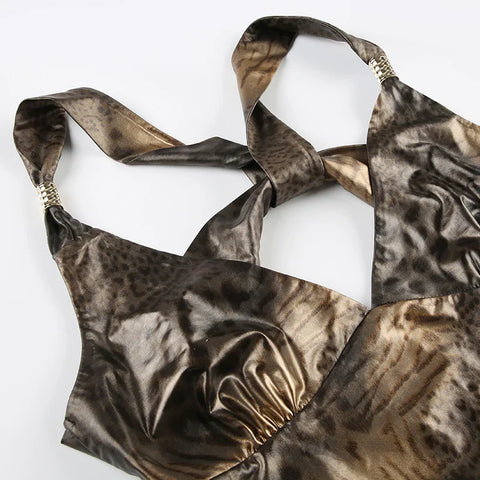 Voguable Vintage Leopard Print Camisole Y2K Aesthetic Sleeveless Crop Tops Coquette Tank Top Harajuku