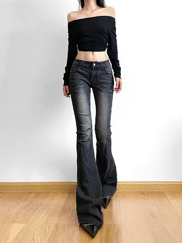 Voguable Vintage Skinny Flare Jeans Pant Low Rise y2k Aesthetic Streetwear Denim Trouser femme Boot Cut Pants Grunge
