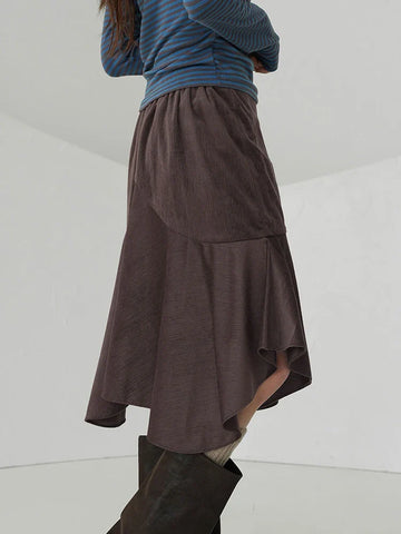 Voguable Vintage Straight Skirt Irregular High Waist Y2K Retro Casual Streetwear Knee-Length Midi Skirts Harajuku Korean