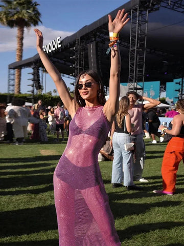 Hottie Coquette Dress Y2K Bright Silk Music Festivals Hipster Midnight Sleeveless Hollow Clubwear Vestidos