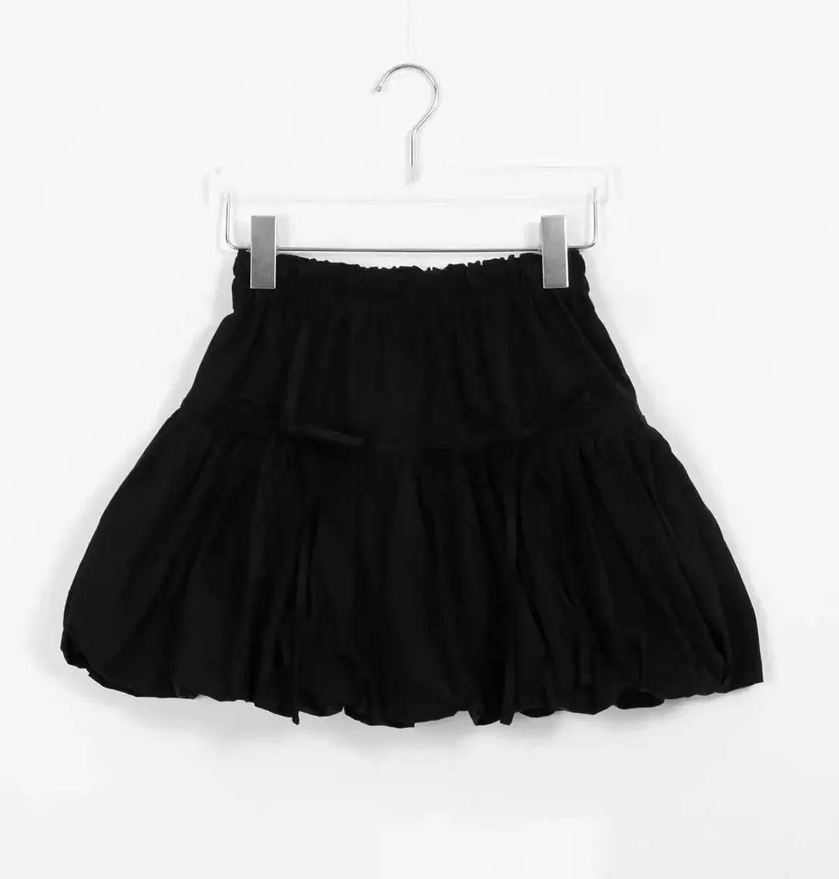 Y2k Bubble Mini Skirt Elastic Waist Ruffle Flare Puffy Skirt High Rise Cute Pleated Lace-up Bow Tie Lantern Short Skirt