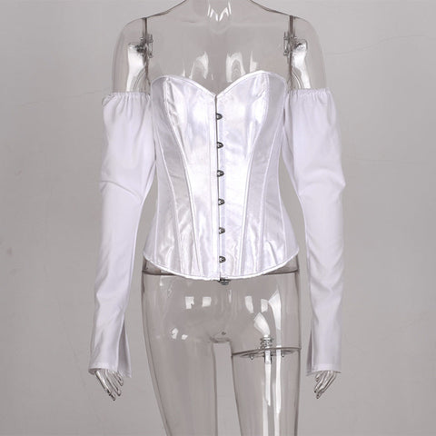 Voguable  Y2k Corset and Bustier Steel Bone Underbust Shaper T Shirts Off Shoulder Corset T-Shirt Body Shaping Waist Outfits