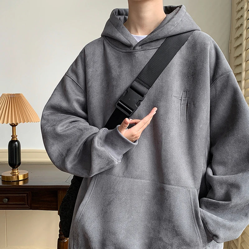 Voguable  Hoodies Streetwear Vintage Embroidered Suede Hooded Sweatshirt High Quality Hoodie Luxury Brand Unisex Pullover Y2k Clothing