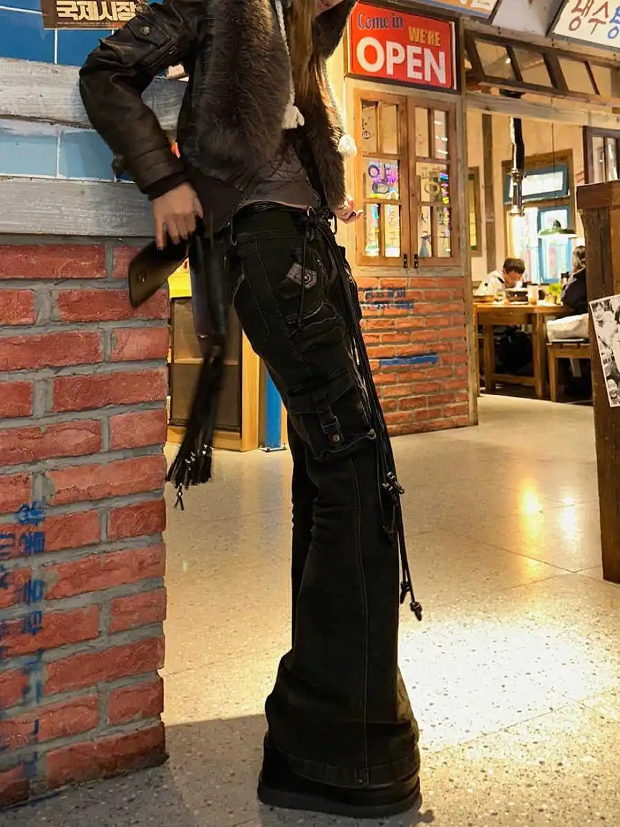 Korean Chic Jeans Grunge Japanese Harajuku Gyaru Y2K Denim Cargo Pants Cyber Punk Hip-pop 2000s Aesthetic Tomboy