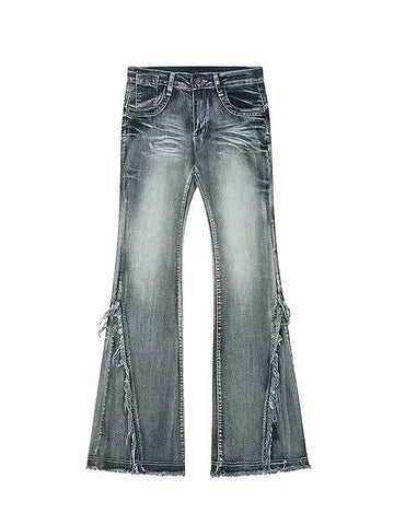 Y2k Flared Jeans for Low Rise Washed Denim Pants FeAmerican Vintage Clothes Raw Edge Design Patchwork