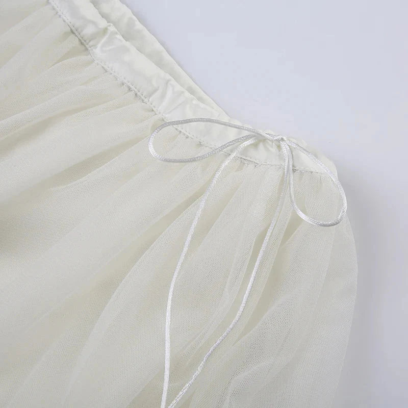 Transparent Mesh Pleated Skirt y2k Aesthetic Lace-up Low Waist A-line Mini Skirts Fairycore Coquette Outfits Ladies Chic