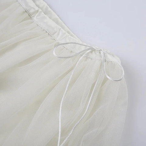 Transparent Mesh Pleated Skirt y2k Aesthetic Lace-up Low Waist A-line Mini Skirts Fairycore Coquette Outfits Ladies Chic
