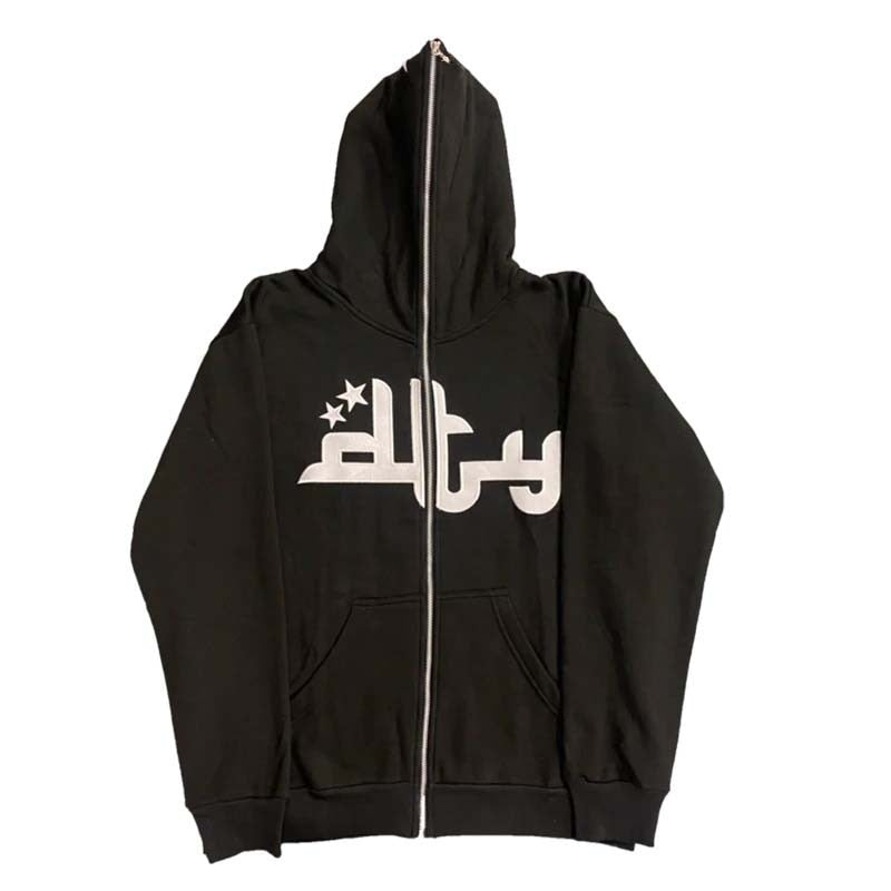 Voguable Star Letter Print Hoodie Zip Up Long Sleeve Oversized Jacket Coat Harajuku Gothic Hooded Sweatshirt Y2K Teen Clothes