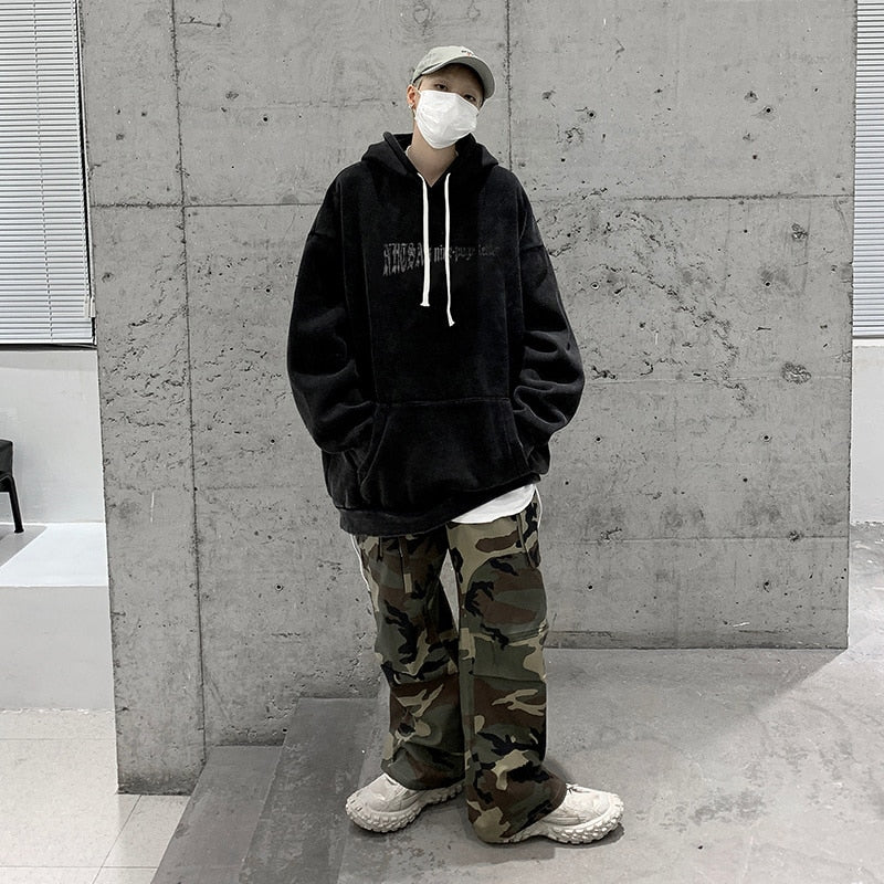 Oversize Dark Style Graphic Acid Washed Hoodies Y2K Vintage Streetwear Loose Man Sweatshirts Basic Pullovers