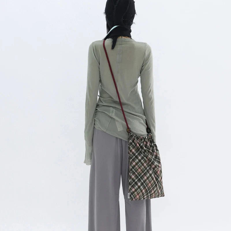 Patchwork Drawstring Vintage Plaid Backpack Y2k Aesthetic Grunge Schoolbags Streetwear Y2k Aesthetic Backpacks for Women