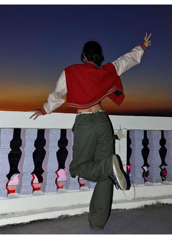 Voguable Pu Leather Letter Print Zipper Long Sleeve Loose Patchwork Jacket Winter Streetwear Outfits Y2K