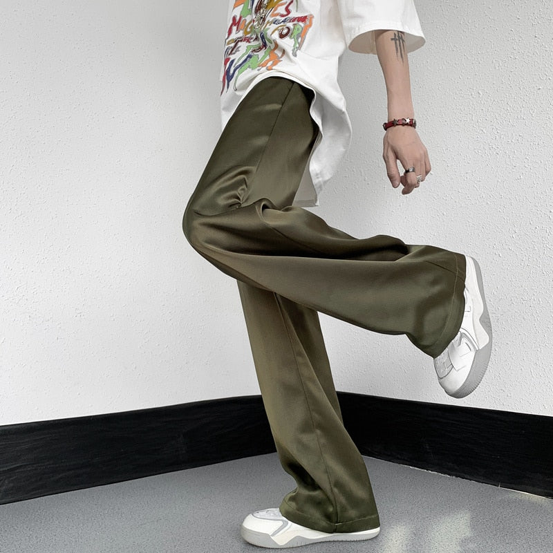 High Street Ice Silk Pants Baggy Straight Slim Sweeping Trend Y2k Casual Pant Light Slide Trousers