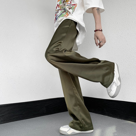 High Street Ice Silk Pants Baggy Straight Slim Sweeping Trend Y2k Casual Pant Light Slide Trousers