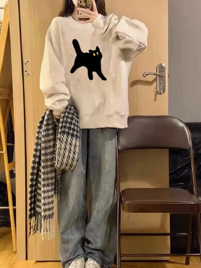American Retro Oversize Round Neck Hoodie Y2k Harajuku Leisure And Gray Velvet Lazy Win