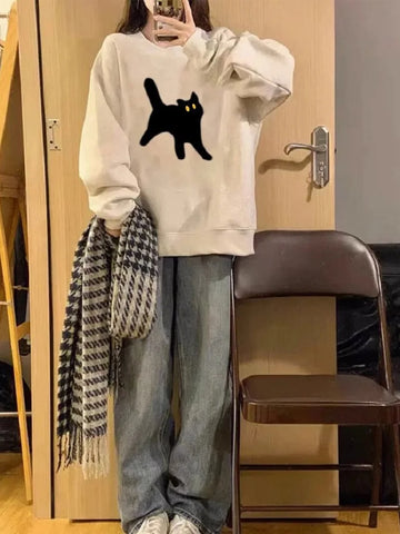 American Retro Oversize Round Neck Hoodie Y2k Harajuku Leisure And Gray Velvet Lazy Win