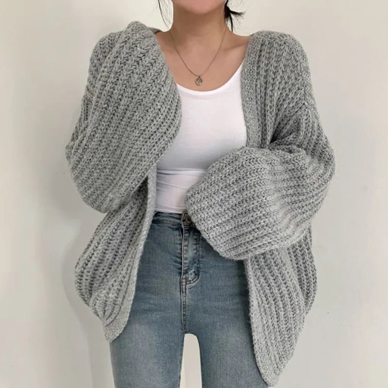 Cardigan Knitted Sweater Casual Korean Vintage Harajuku Lantern Sleeve Tops Coat Lazy Wind Y2k Sweater