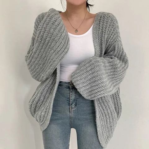 Cardigan Knitted Sweater Casual Korean Vintage Harajuku Lantern Sleeve Tops Coat Lazy Wind Y2k Sweater