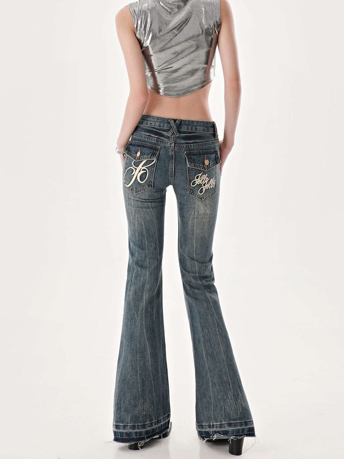American High Street Spicy Girls Low Waist Jeans Vintage Y2k Design Sense Slim Fit Straight Tube Micro Flare Pants