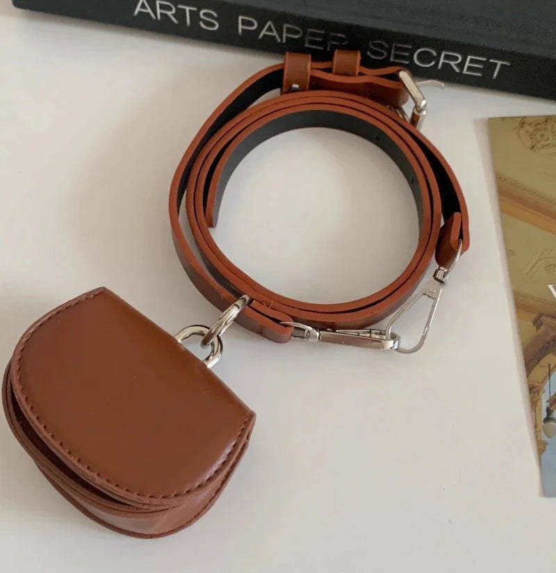 Korean All Match Mini Handbags Vintage Ins Belt Purses Solid Leather Streetwear Simple Waist Packs Y2k Aesthetic