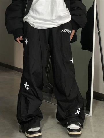 Harajuku Parachute Pants Oversized Cyber Y2k Hip Hop Wide Leg Cargo Trousers Baggy Black Joggers Korean Streetwear