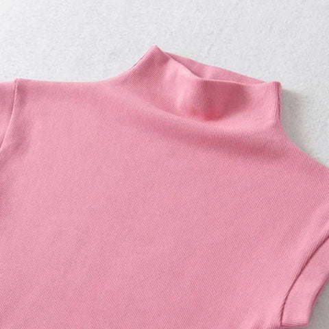 y2k Crop Tops Vest Solid Color Mock Neck Sleeveless Stretchy T Shirts 2000s Aesthetic Clothing Streetwear