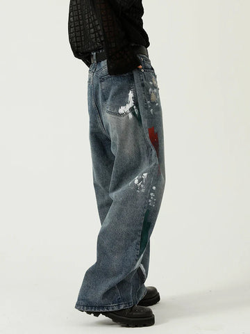 Voguable Oversize Graphic Jeans Y2k Ripped Jeans Pants With Print Blue Denim Trousers Punk Japanese Streetwear Hip Hop