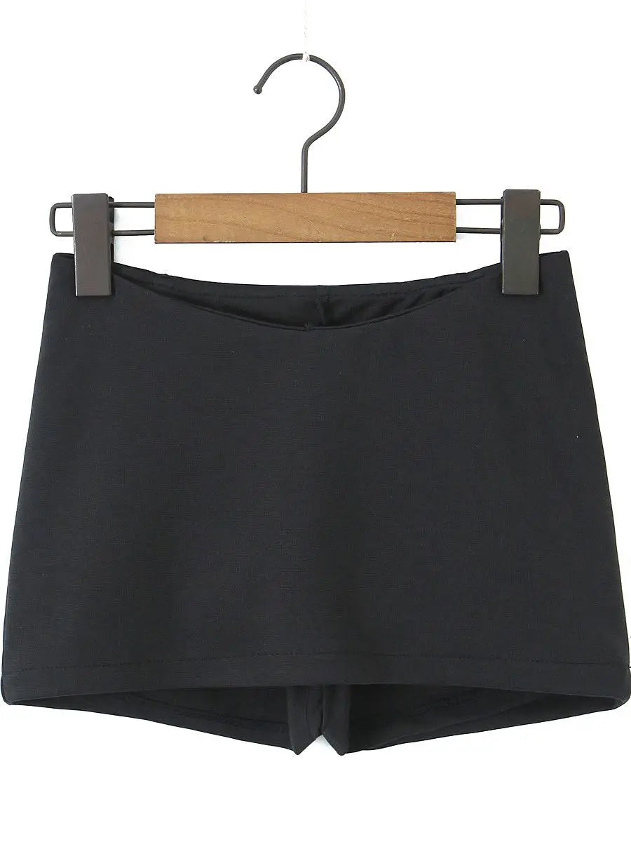 Voguable Y2K V Low Waist Mini Skirt With short lining A-line Package Hips Mini Short Skater Party  Black Brown
