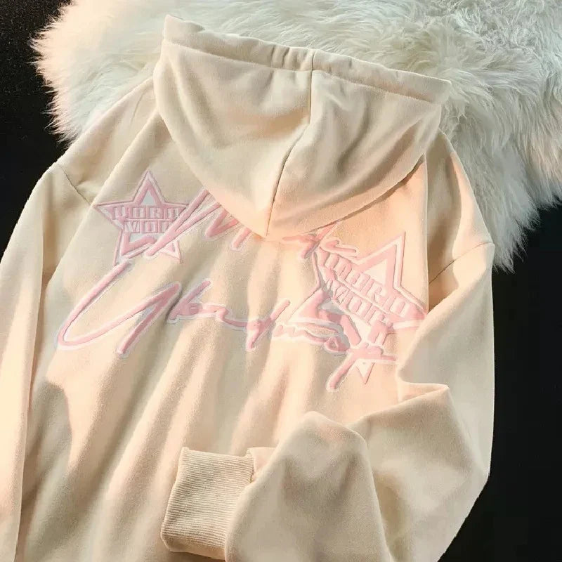 Harajuku Vintage Zip Up Hoodies Y2K Hip Hop Letter Print Sweatshirts Gothic Streetwear Loose Patchwork Tops Hip Hop Coats