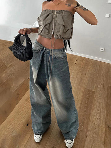 Voguable Streetwear Baggy Jeans Low Waist Jean Pants Y2K Vintage Casual Oversize Straight Washed Denim Trousers