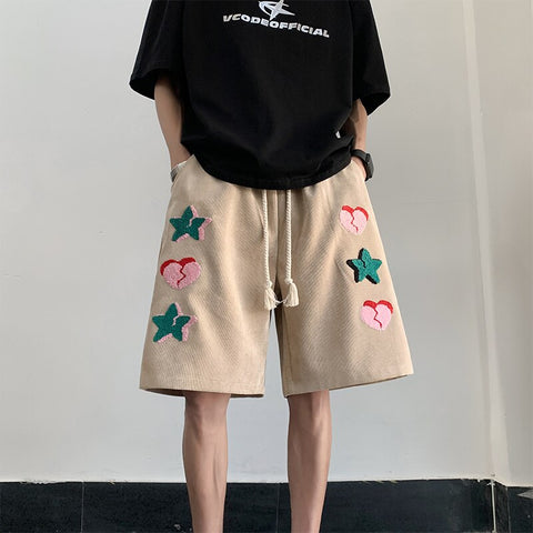 American High Street Y2k Versatile Shorts Ins Red Heart Print Loose Straight Joggers Short Pants Streetwear