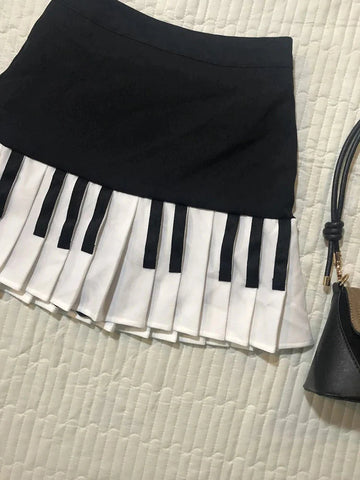 Vintage Y2K Pleated Skirt High Waist Piano Patchwork Streetwear Skirts Casual American Hip Hop Gothic Mini Skirts New