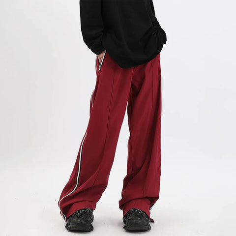 Voguable  Y2K Wide Leg Pants with Side Zips Sweatpants Loose Casual Sport Red Black Trousers Zipper Split Streetwear