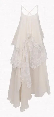 Voguable  French Vintage Midi Dress Y2k Lace Patchwork Elegant Beach Style Strap Dress FeKorea Chic Clothes