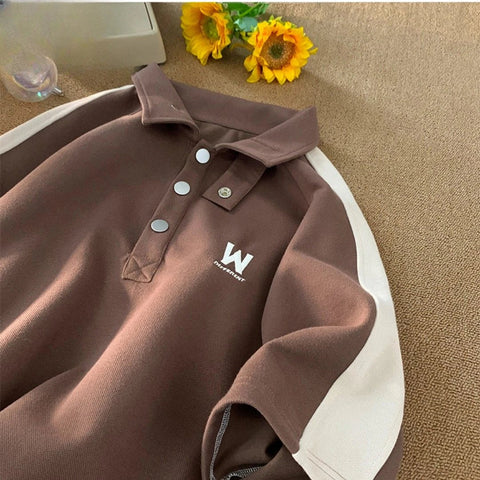 Short-sleeved polo shirt half high lapel T-shirt trendy brand trend versatile five-point half sleeve y2k tops