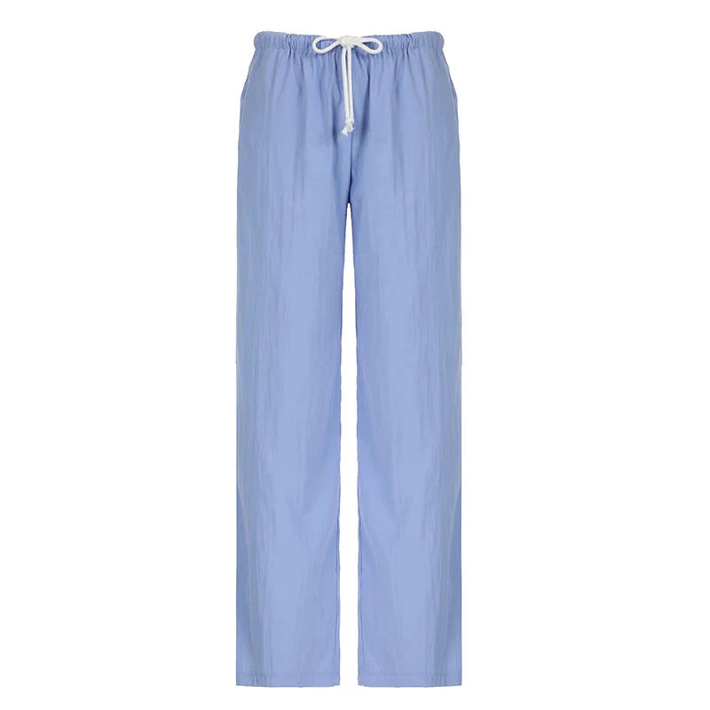 Drawstring Low Rise Pink Casual Pants y2k Basic See Through Pants y2k Aesthetic Straight Trousers for Korean Style