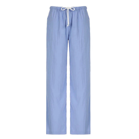 Drawstring Low Rise Pink Casual Pants y2k Basic See Through Pants y2k Aesthetic Straight Trousers for Korean Style
