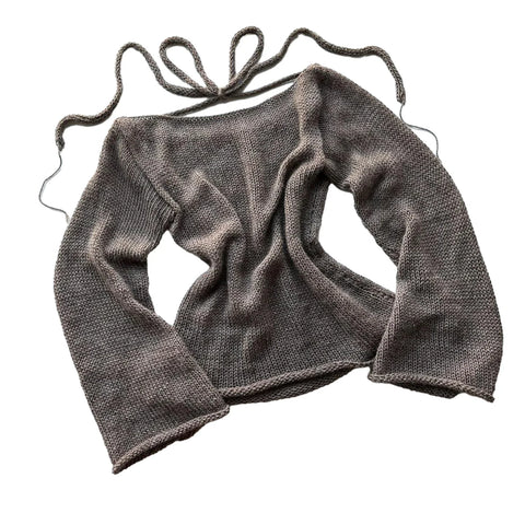 T-shirt Tie Back Sweaters Long Sleeve Boat Neck Solid Color Knit Pullover Casual Tops Streetwear Y2k Cami