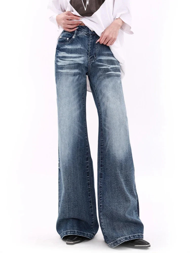 Voguable Y2k Vintage Wide Leg Jeans for Washed Casual High Waist Loose Denim Pants Streetwear Korean Straight Trousers
