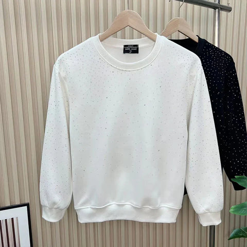 Winter Y2K Harajuku Sweatshirt All Match Tops Loose Casual Outerwear Sequin Long Sleeve Pure Cotton Pullover
