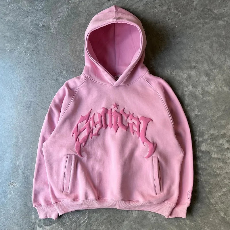 Harajuku High Street Popular Vintage Letter Print Y2k Zip Hoodies Loose Sweatshirt Unisex Casual Joker Pullovers Hoodie Tops