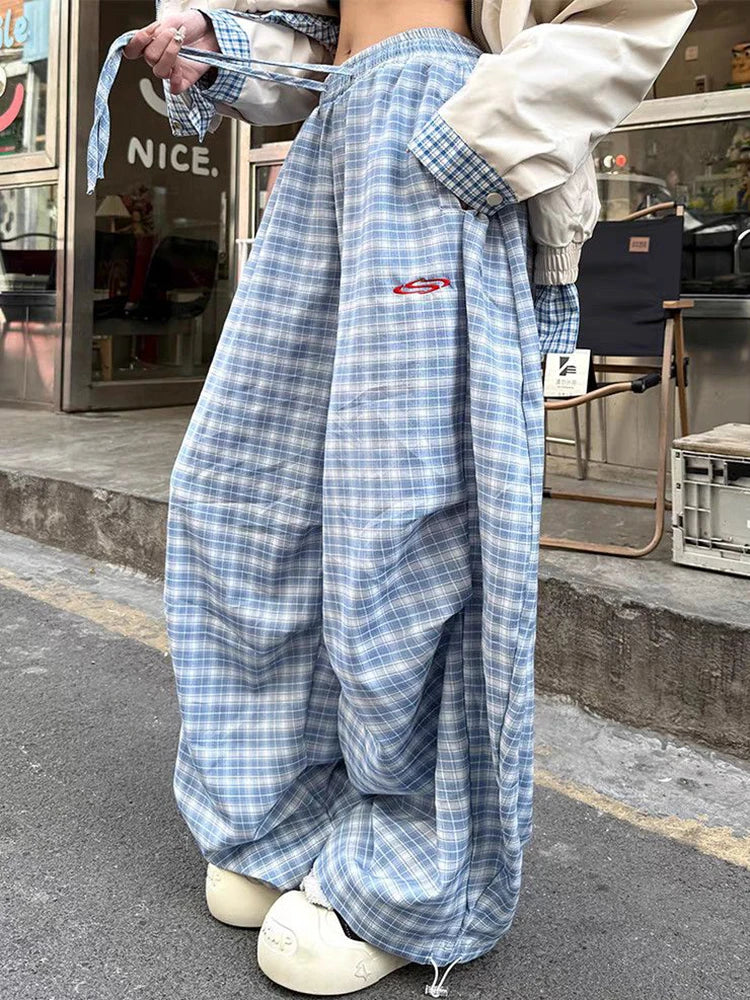 Streetwear Y2K Plaid Pants Vintage American High Waist Scimitar Pants Harajuku Oversize Loose Bf Casual Trousers New