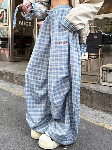 Streetwear Y2K Plaid Pants Vintage American High Waist Scimitar Pants Harajuku Oversize Loose Bf Casual Trousers New