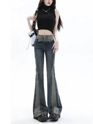 American High Street Spicy Girls Low Waist Jeans Vintage Y2k Design Sense Slim Fit Straight Tube Micro Flare Pants