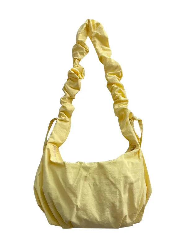 Korean Casual Pleated Drawstring Handbags Simple Solid Crossbody Bag Sweet Y2k Aesthetic Office Lady Shoulder Bags