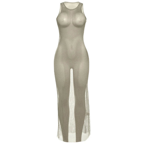 Hottie Coquette Dress Y2K Bright Silk Music Festivals Hipster Midnight Sleeveless Hollow Clubwear Vestidos