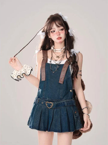 Voguable  2000s Vintage Denim Y2k Mini Dress  Elegant Jean Strap Dress Casual Streetwear Sleeveless Dress Korean Chic
