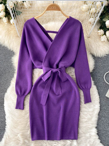 Y2K Casual Vestidos Dress  Winter Bodycon Knitted Sweater Dress Elegant  Office Ladies Dress
