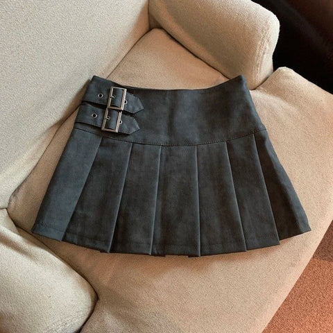 S-3XL Y2K Pu Leather Mini Skirts Streetwear High Waist Pleated Skirt Vintage Korean Black Slim Casual A Line Skirts