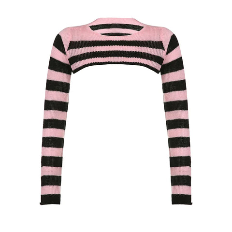Voguable y2k Pink And Black Contrast Color Super-short Sweater Pullovers Dark Academia Cute Knitted Smock Tops Kawaii Jumper New